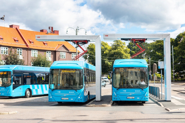© Nobina AB Nobina's e-bus fleet at the charging station