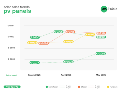 © sun.store Up up up – monofacial P-type solar modules (shown in green) saw the sharpest price increase.